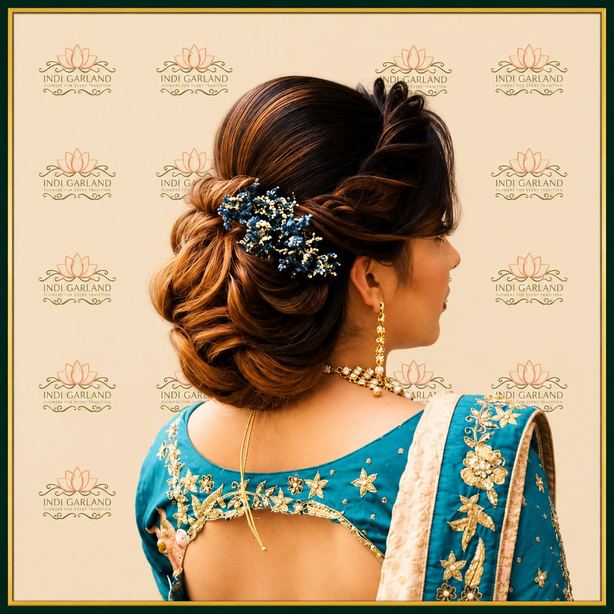 Neelika Gypso Shringar – Fresh Gypso Side Bun Floral Hair Arrangement