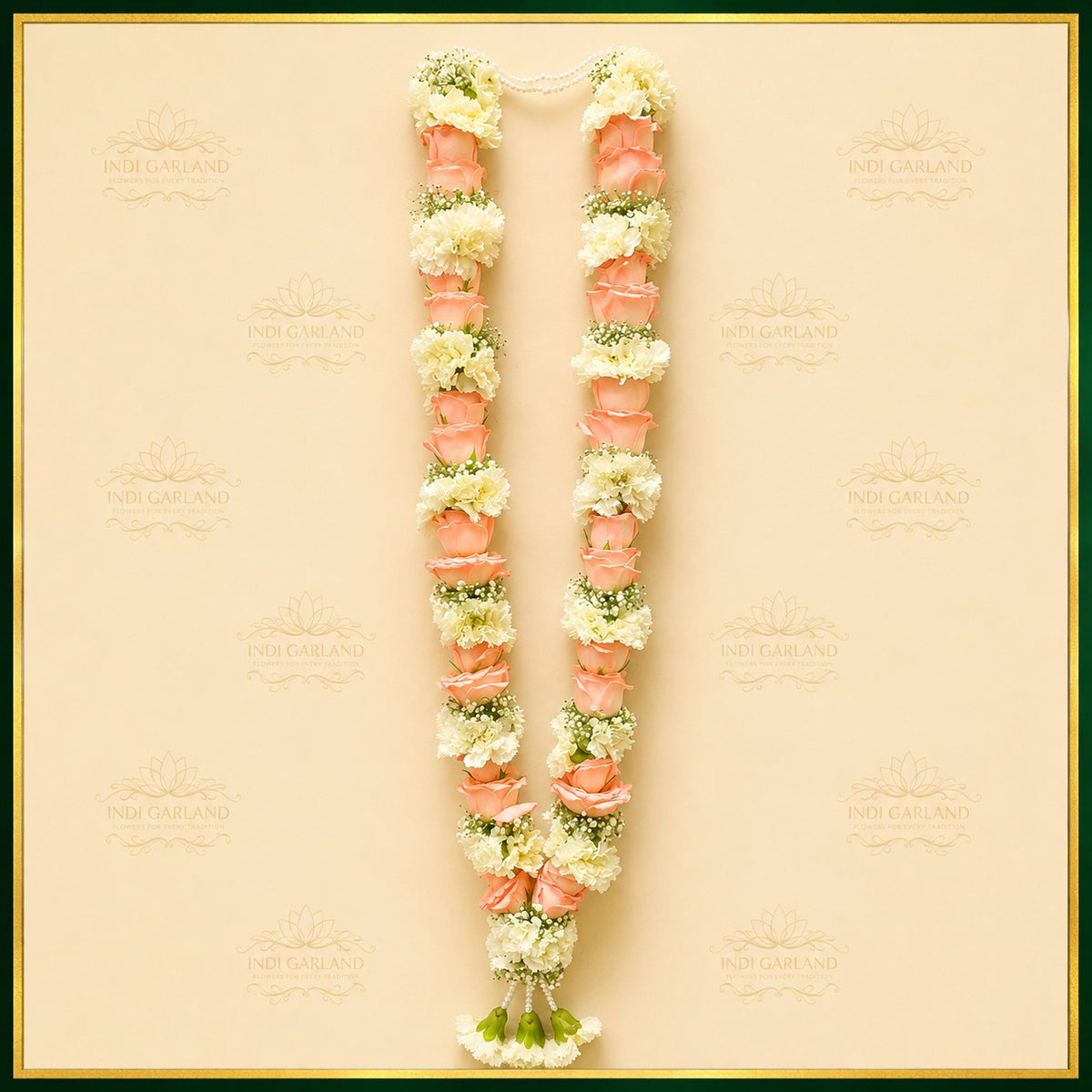 Gulnoor Thamarai Garland – Set of 2 LP Rose, White Carnation & Gypsophila Garlands