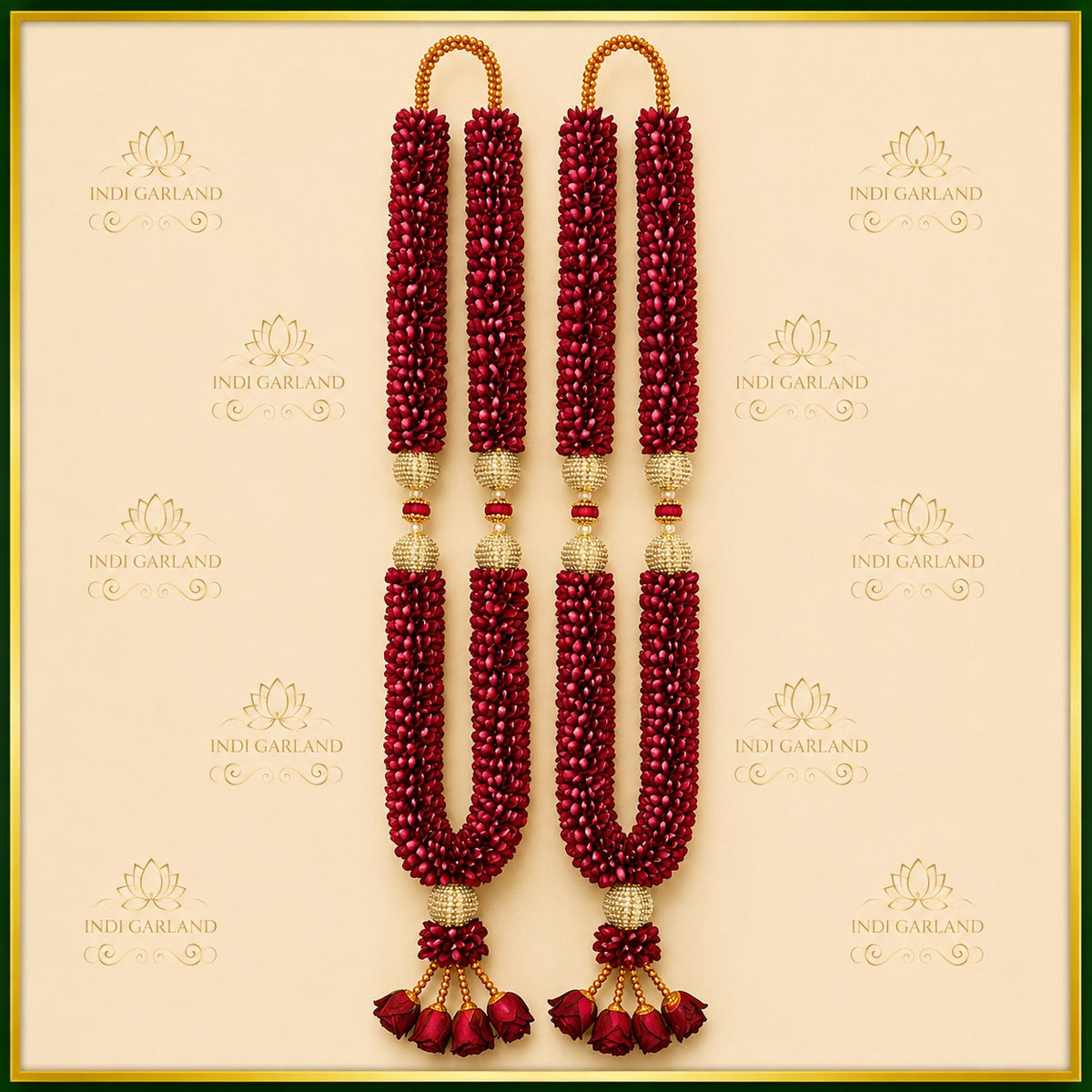 Ruhanika Garland – Red Rose Petal & Diamond Ball Designer Luxury Floral Garland Set