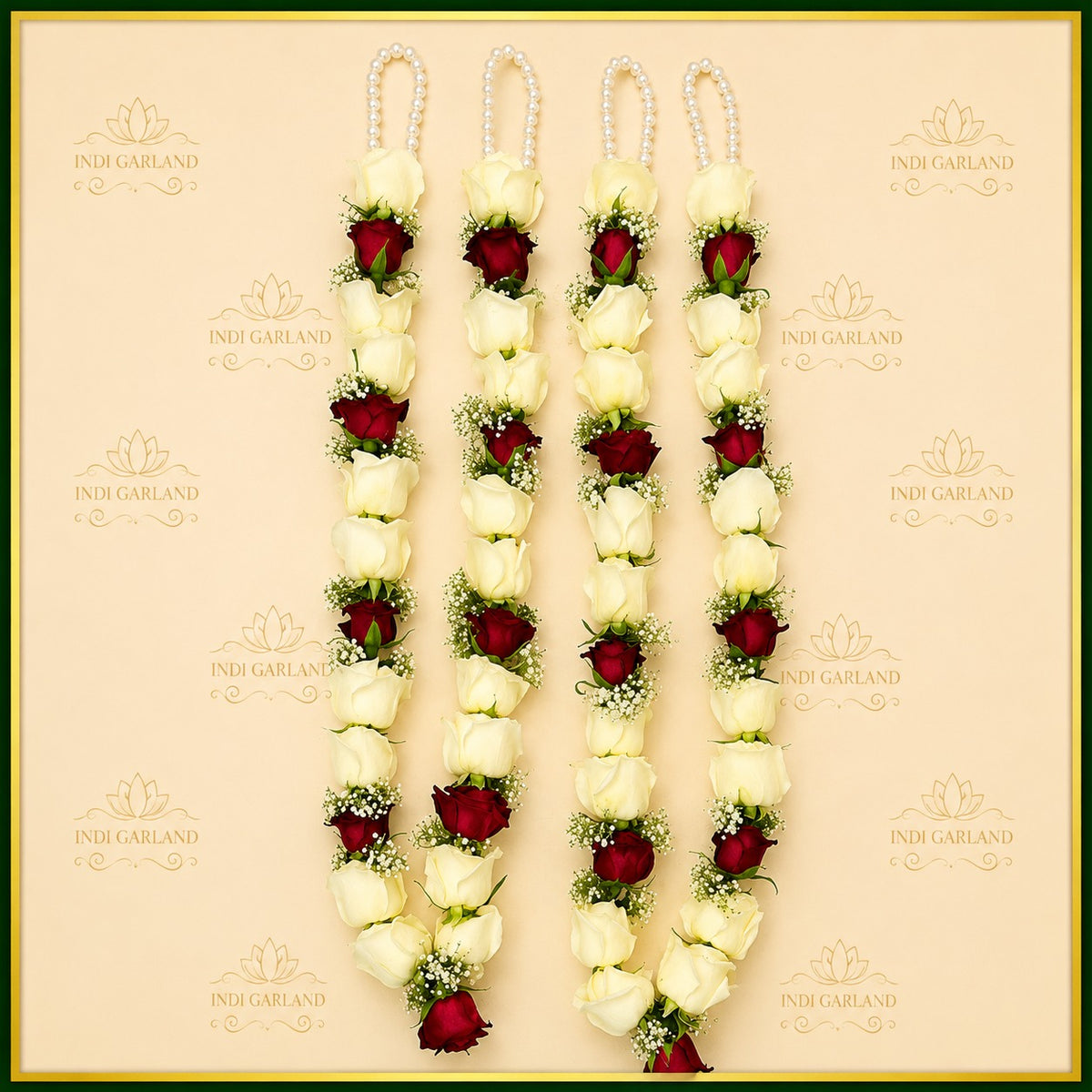 Sahraani Garland – White Rose, Red Rose & Gypsophila Fresh Floral Garland Set
