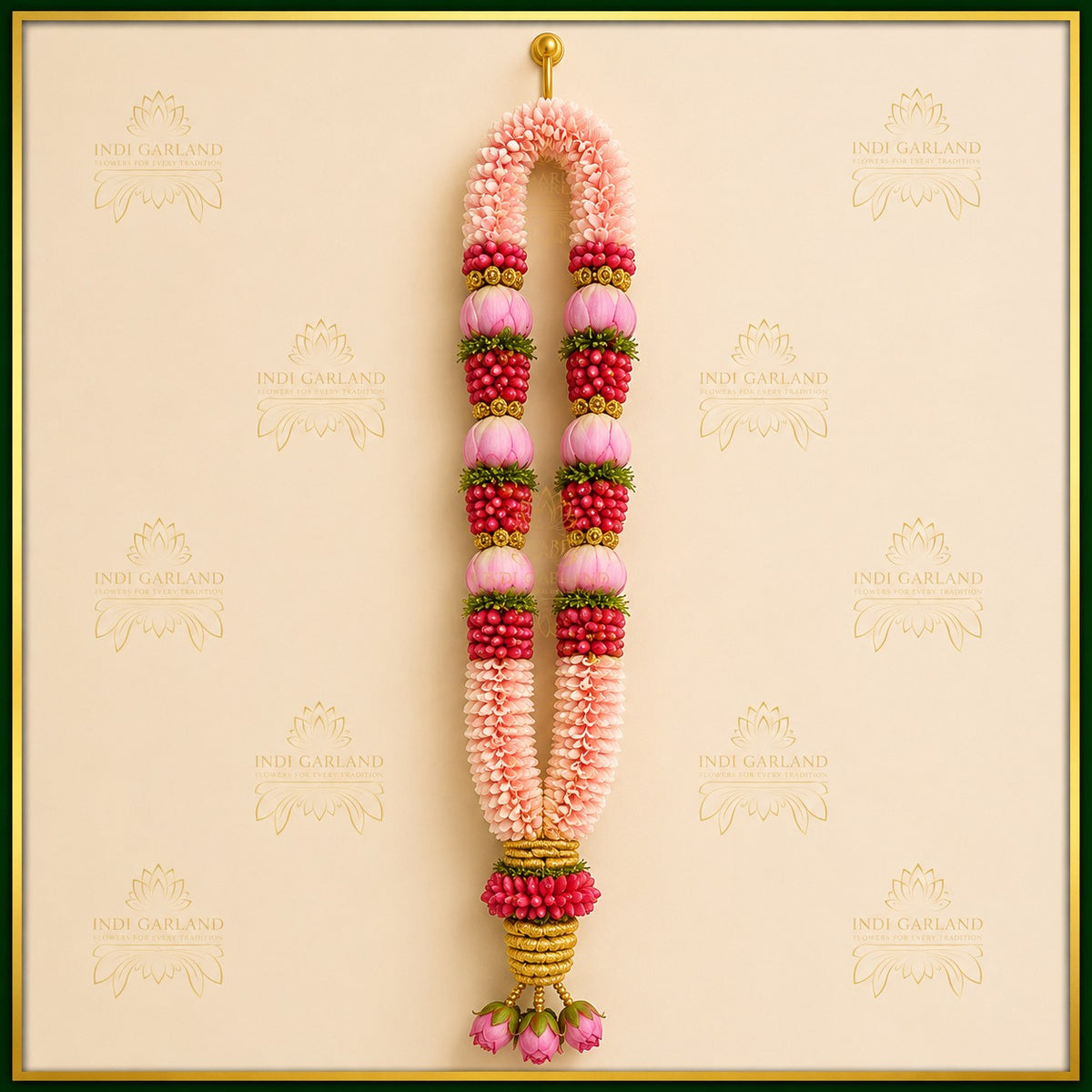 Anvitha Garland – Light Pink Rose, Red Rose Petals & Lotus Designer Luxury Garland Set