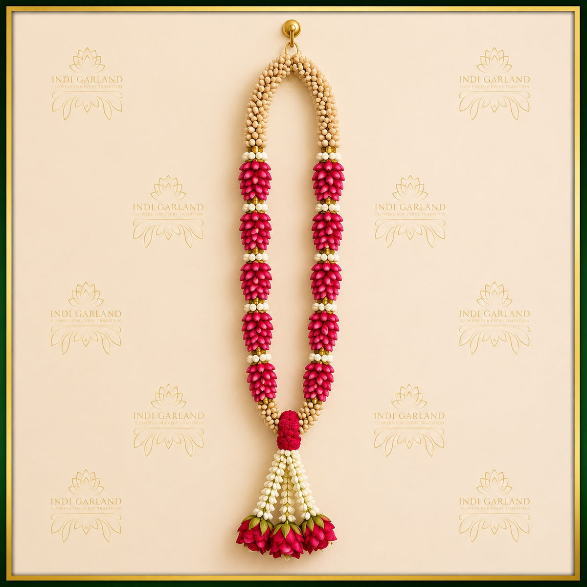 Rasika Garland – Kolkata Jasmine & Red Rose Petals Strawberry Design Designer Luxury Wedding Garland Set