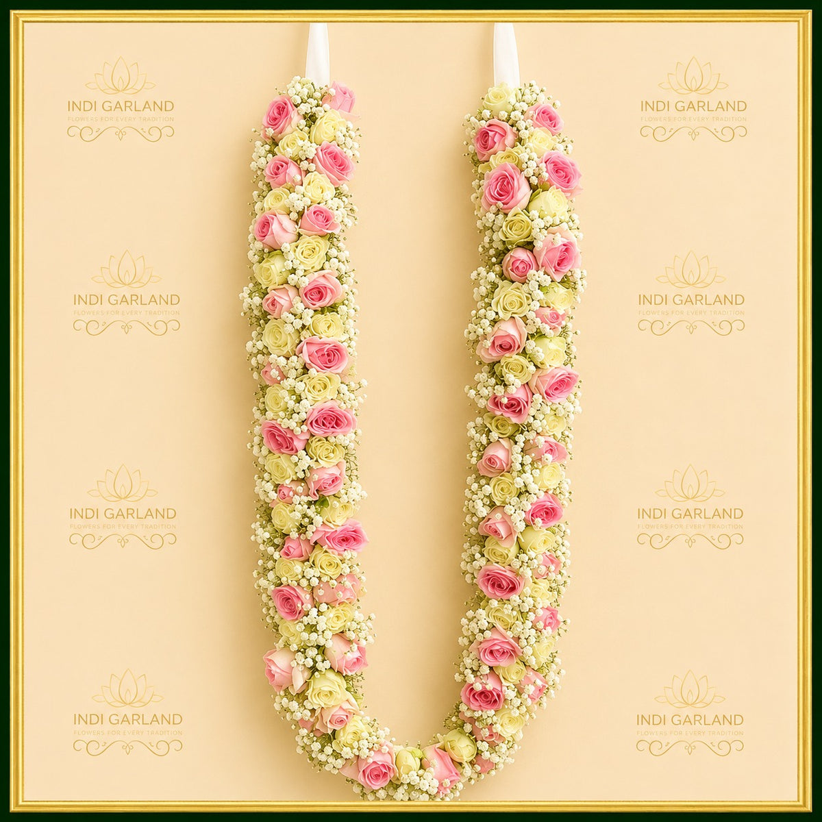 Mahira Garland – White Rose, Dark Pink Rose & Gypso Luxury Designer Wedding Garland Set of 2