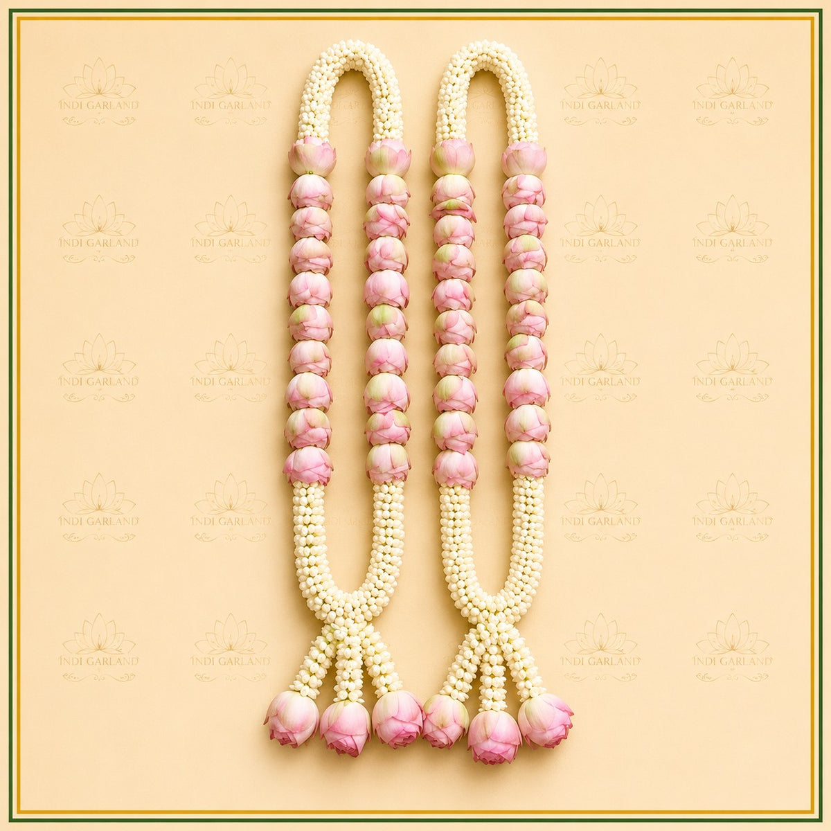 Padmavati Garland – Lotus & Kolkatta Jasmine Special Lotus Design Fresh Flower Wedding Garland Set of 2