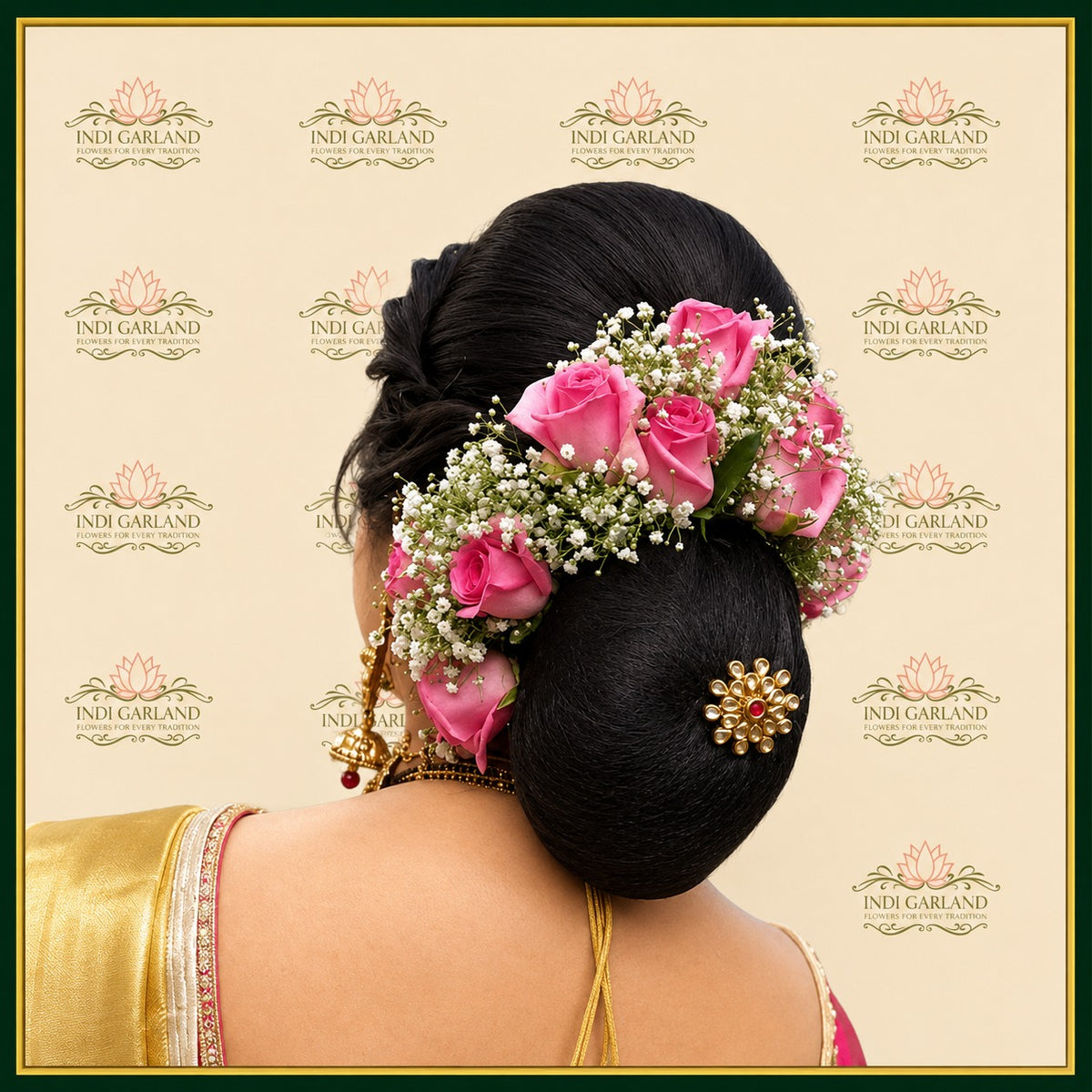 Gulbadan Ara – Dark Pink Rose & Gypsophila Floral Bun Arrangement