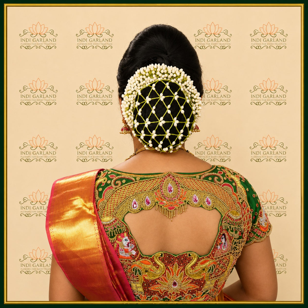 Moti Jaal – Kolkata Jasmine Diamond Designer Floral Bun Arrangement