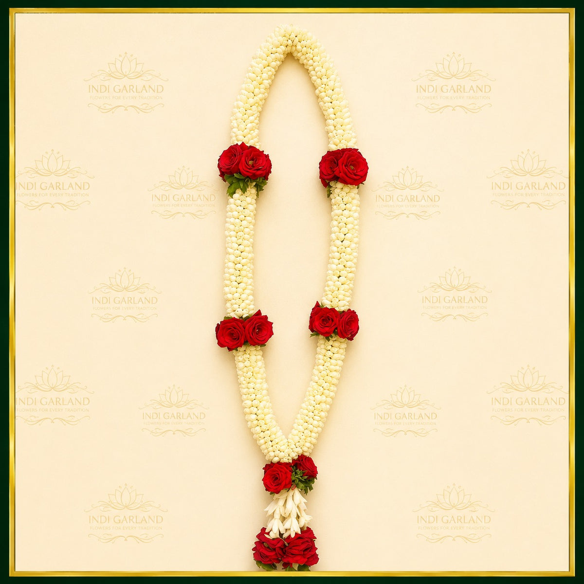 Ruhani Jasmine Rose Mala – Set of 2 Kolkata Jasmine & Red Rose Designer Garlands