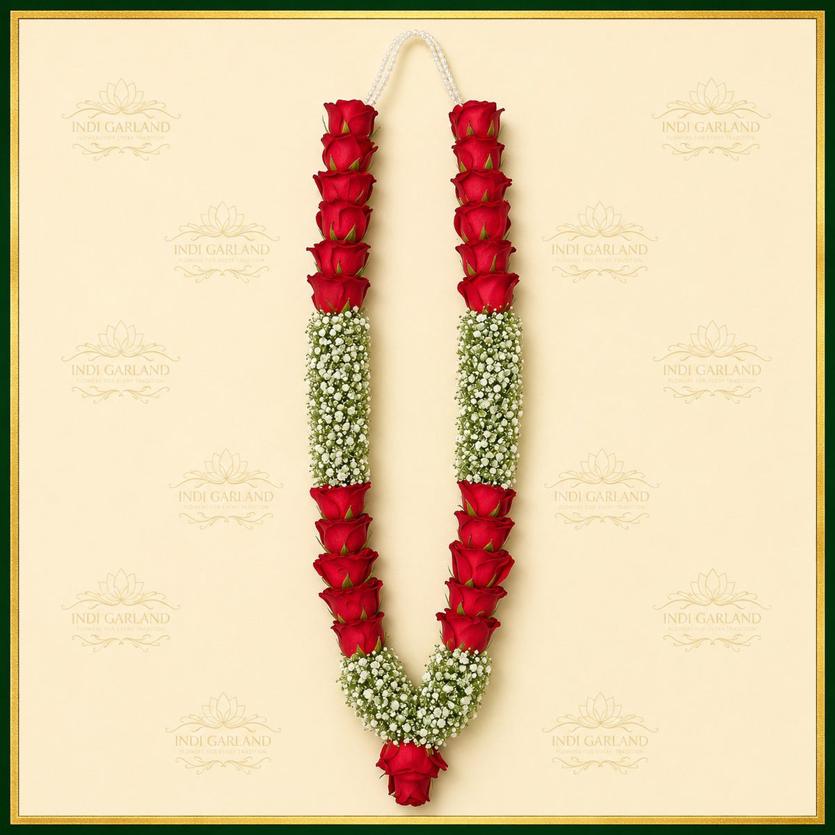Gul-e-Rooh Mala – Set of 2 Red Rose & Gypsophila Fresh Floral Garlands