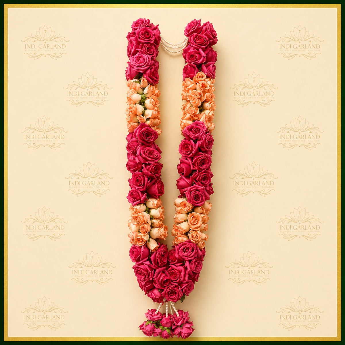 Gulnaar Shahi Mala – Set of 2 Deep Pink & Peach Rose Designer Luxury Garlands