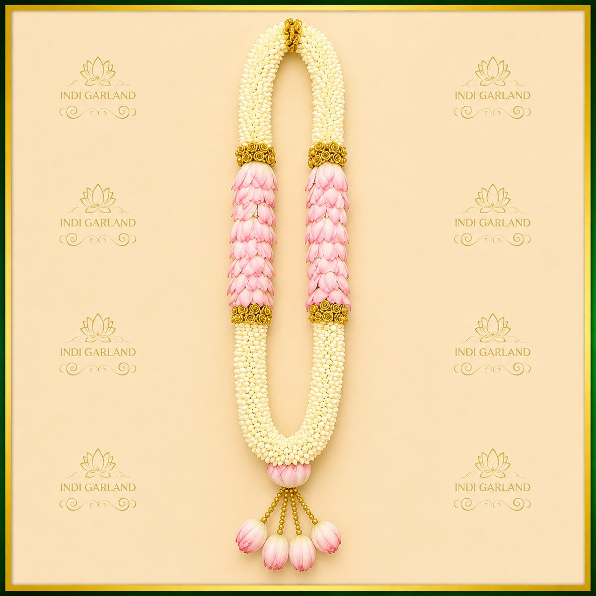 Noor-e-Kamal Garland – Kolkata Jasmine & Lotus Designer Luxury Fresh Floral Garland Set