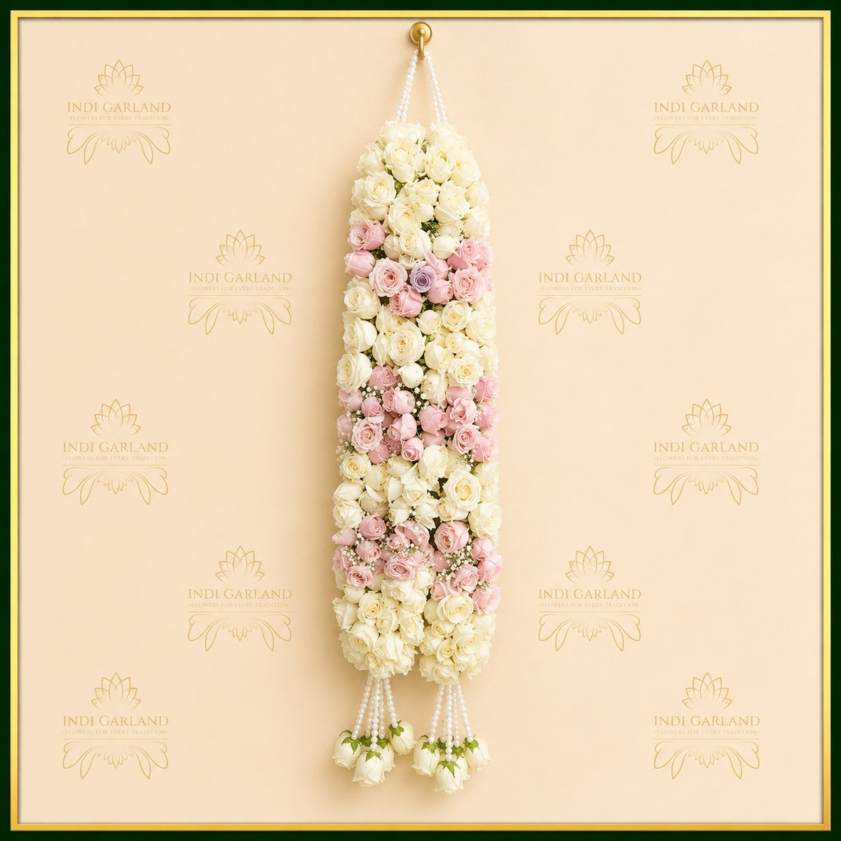 Vennela Garland – White Rose & Light Pink Rose Pearl Designer Luxury Wedding Garland