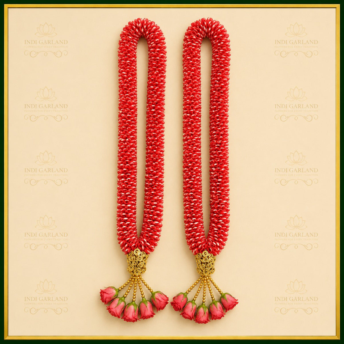 Aarini Garland – Set of 2 Red Rose Petal Designer Luxury Fresh Flower Wedding Garlands