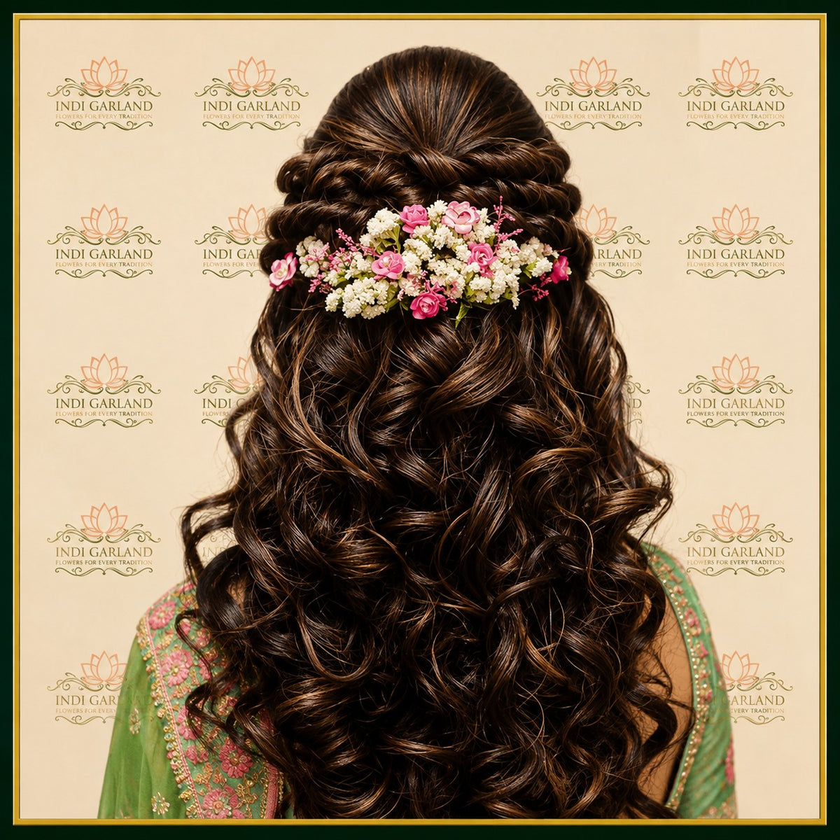 Roshan Ara – White Flowers & Dark Pink Carnation Floral Bun Arrangement